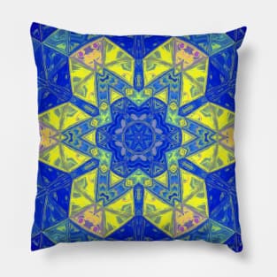 Mosaic Mandala Blue and Yellow Pillow