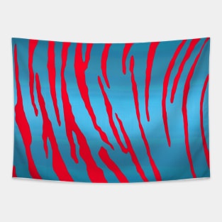 Metallic Tiger Stripes Blue Red Tapestry