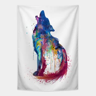 Howling Wolf Watercolor Silhouette Tapestry