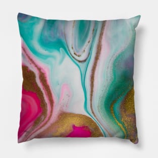 Pink And Green Marble Watercolour With Gold Effect Pillow