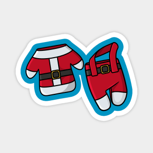 Red Kids Winter, Christmas suit with belt vector icon illustration. Magnet