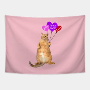 For Light Background, Valentine Balloon Cat Tapestry