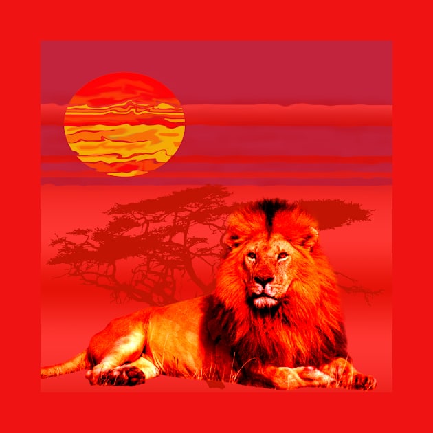 Africa Lions Sunrise Desert Red Gift T-Shirt by gdimido