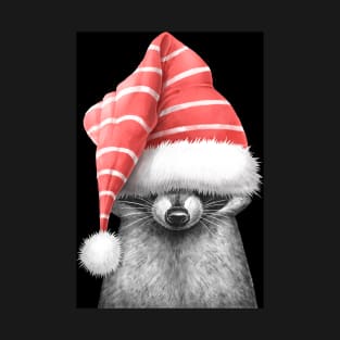 Raccoon in a hat on black T-Shirt