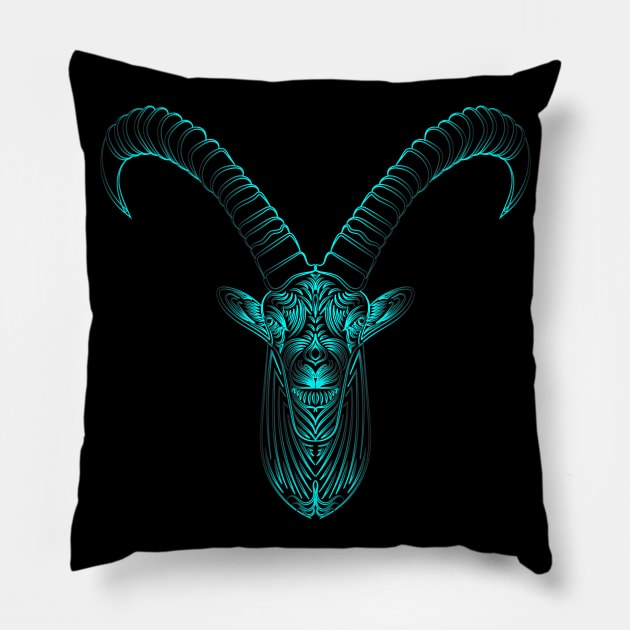 Psychedelic Linework Ibex Pillow by slippery slope creations