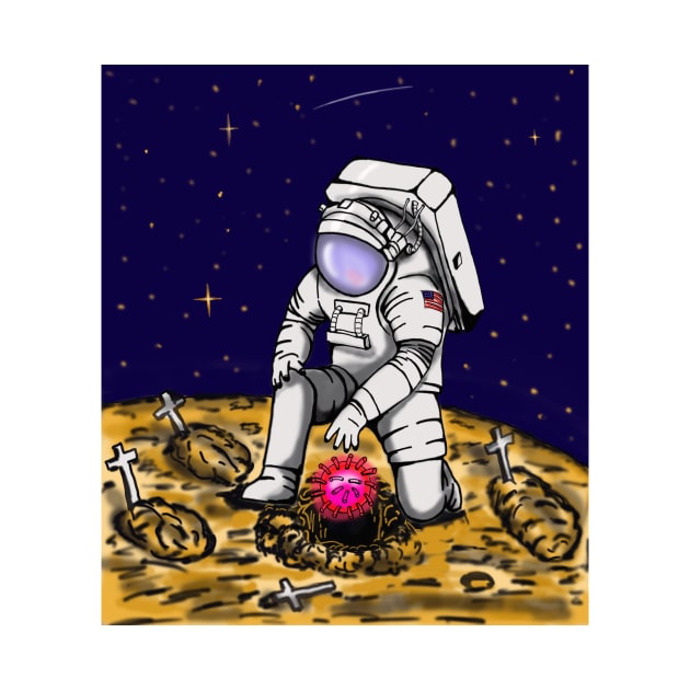 astronauts bury the covid virus dead by Logisstudio