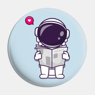 Cute Astronaut Reading Newspaper On Toilet Cartoon Pin