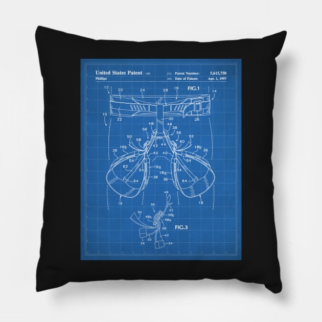 Rock Climbing Harness Patent - Rock Climber Art - Blueprint Pillow by patentpress