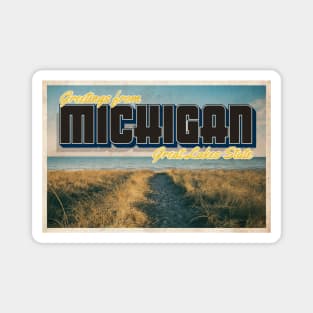 Greetings from Michigan - Vintage Travel Postcard Design Magnet