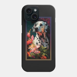 Dalmatian Dog Vibrant Tropical Flower Tall Digital Oil Painting Portrait Phone Case