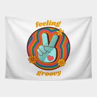 Feeling Groovy - Retro Rainbow Peace Sign Tapestry