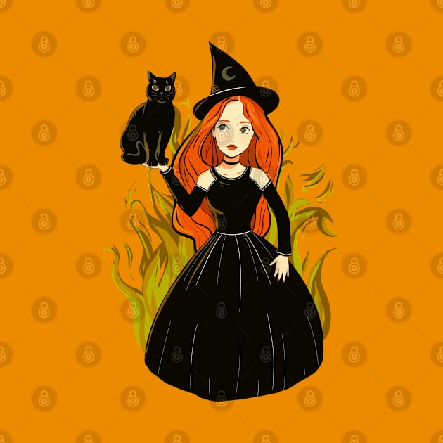 Cute witch with a black cat by Mimie20