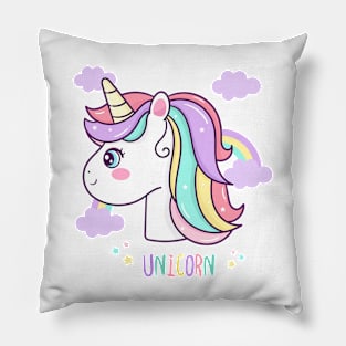 Cute unicorn head vector with rainbow cartoon Pillow