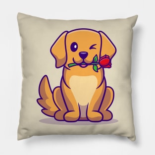 Cute Dog With Rose Flower Cartoon Pillow