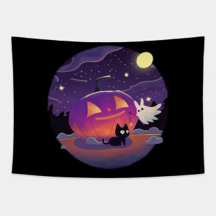 A black cat and a friendly ghost Tapestry