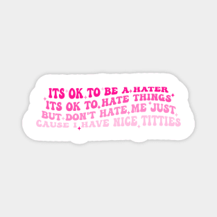 Its Ok To Be A Hater Its Ok To Hate Things But Don't Hate Me Magnet