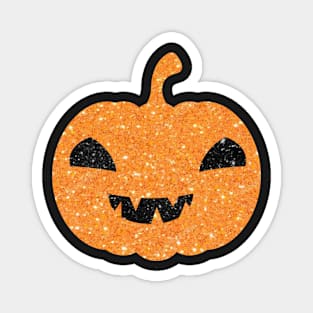 Light Orange Faux Glitter Halloween Pumpkin Face Magnet