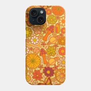 Warm 70s Flower Pattern - mushrooms, planets, flowers Phone Case