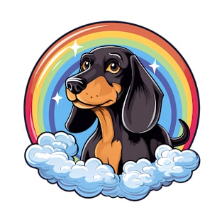 Cute Black and Tan Coonhound Rainbow Cloud Kawaii Dog Happy Puppy T-Shirt