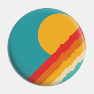 Retro Rainbow Sunset on Mid Blue Background Pin