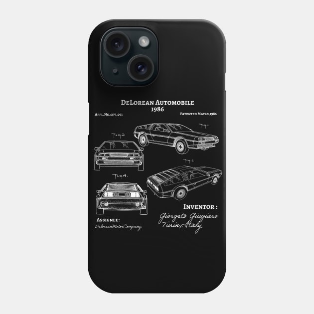 DeLorean Automobile 1986 Patent Poster, DeLorean Car Patent illustration Phone Case by Anodyle