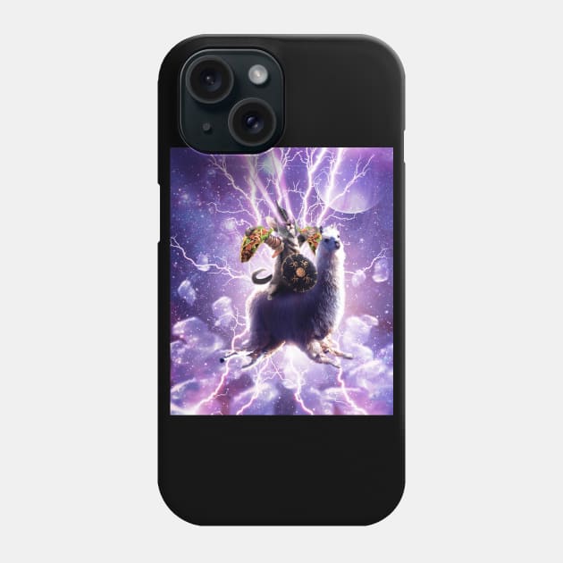 Lazer Warrior Space Cat Riding Llama With Taco Phone Case by Random Galaxy