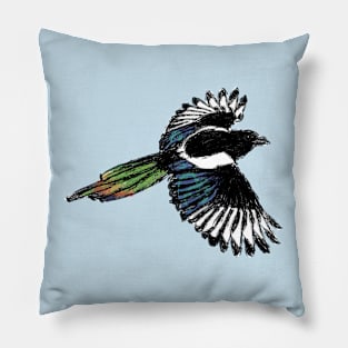 Artwork of an Eurasian Magpie in Flight I Pillow