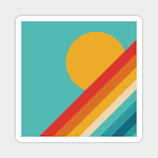 Retro Rainbow Sunset on Pale Blue Background Magnet