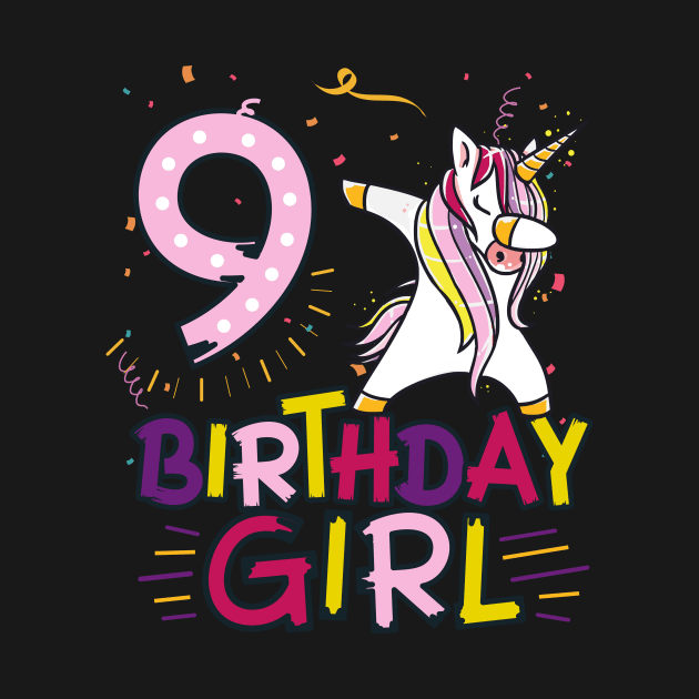 Funny Birthday Gift 9 year old Girl Dabbing Unicorn T-Shirt by Pummli