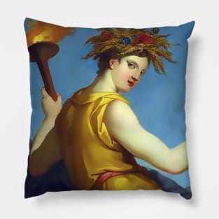 A Greek goddess with the torch of victory and crown of flowers Pillow