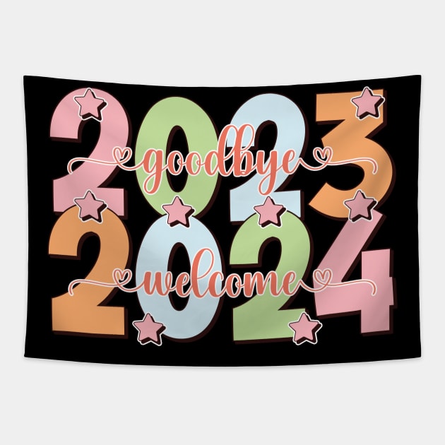 Goodbye 2023 Welcome 2024 Tapestry by MZeeDesigns