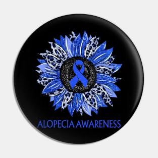 Leopard Sunflower Alopecia Awareness Blue Ribbon Support Pin