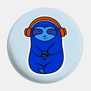 Happy Blue Sloth Listening to Music Pin