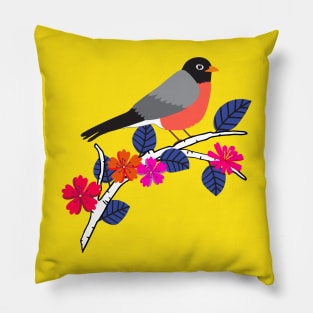 Robin on a floral birch tree Pillow