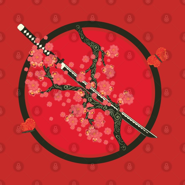 Katana and red flowers branch by AnnArtshock