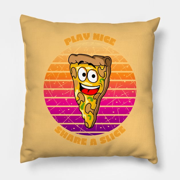 Play Nice, Share a Slice Pizza Lover Food Pun Pillow by QuirkyWay