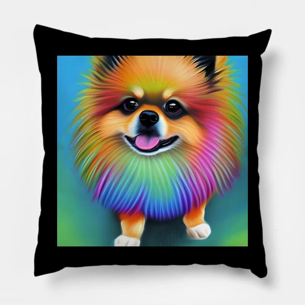 Pomeranian Dog Rainbow Painting Pillow by KayBee Gift Shop