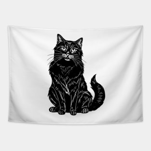 Black Cat Vintage Illustration Victorian Drawing Tapestry