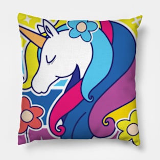 Cute Unicorn Surrounded By Flowers Pillow