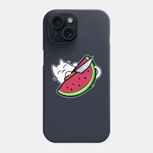 Cute cat with Knife and watermelon Phone Case