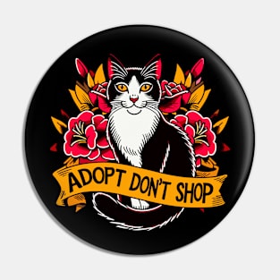 Adopt Don’t Shop Traditional Flash Tattoo Cat Pin