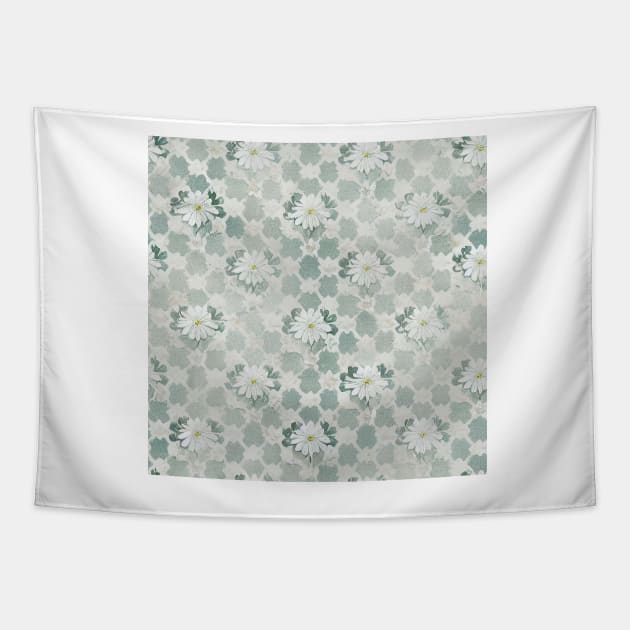 Blue Rustic Blue and White Floral Pattern Tapestry by VintageFlorals