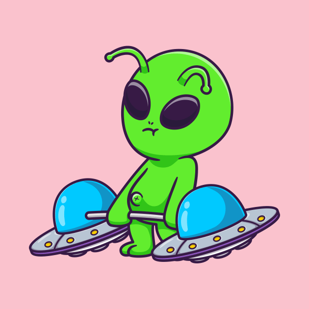 Cute Alien Lifting Ufo Barbell Cartoon by Catalyst Labs