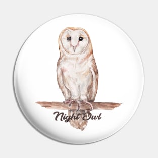 Night Owl Watercolor Cute Illustration Pin