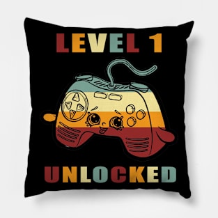 Level 1 Unlocked 1st Birthday vintage funny Gift idea for Gamers Pillow