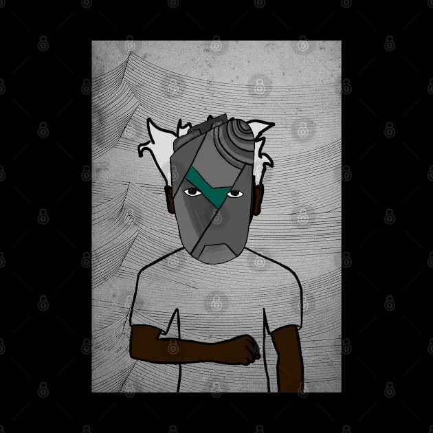 Simon - Dark Male Character with Crayon Mask and Waves Background by Hashed Art