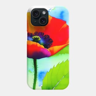 Colorful Digital Watercolor of Red Poppies (MD23Mrl012) Phone Case