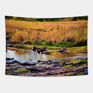 Water Buffalo in Crocodile River Tapestry