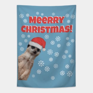 Merry Christmas (Meerry) -Cute Meerkat in Christmas hat with snowflakes Tapestry