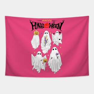 Ghostly Gathering: Cute Spirits Celebrate Halloween with Joy! Tapestry